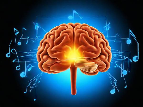 音乐改善示意图：人脑与音符的神经连接