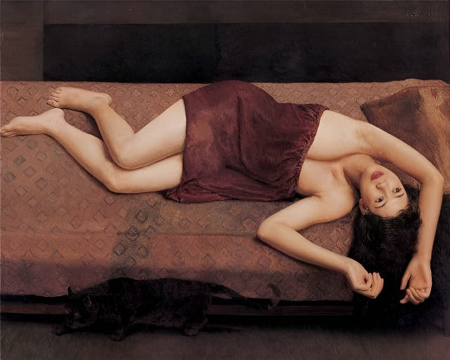 杨飞云油画《静物前的姑娘》3