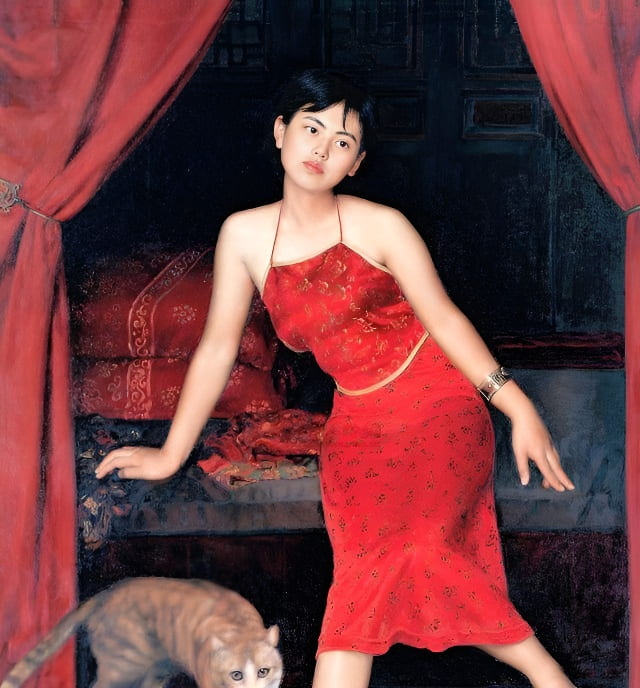 杨飞云油画《静物前的姑娘》10