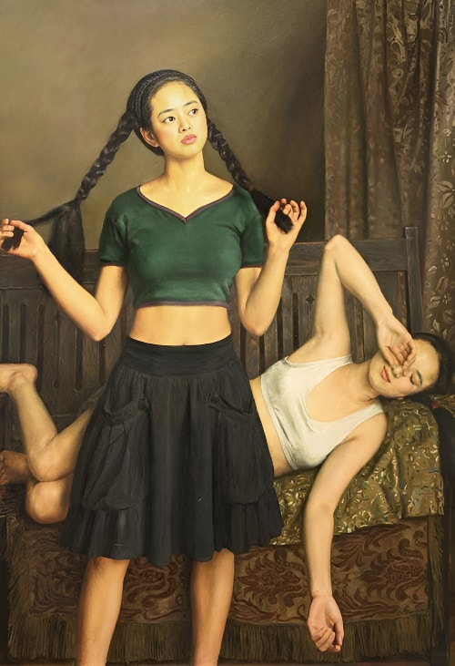 杨飞云油画《静物前的姑娘》5