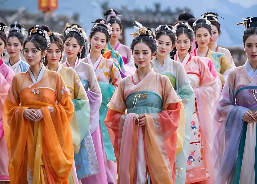 清朝选秀现场,秀女整齐列队,等待皇帝选拔