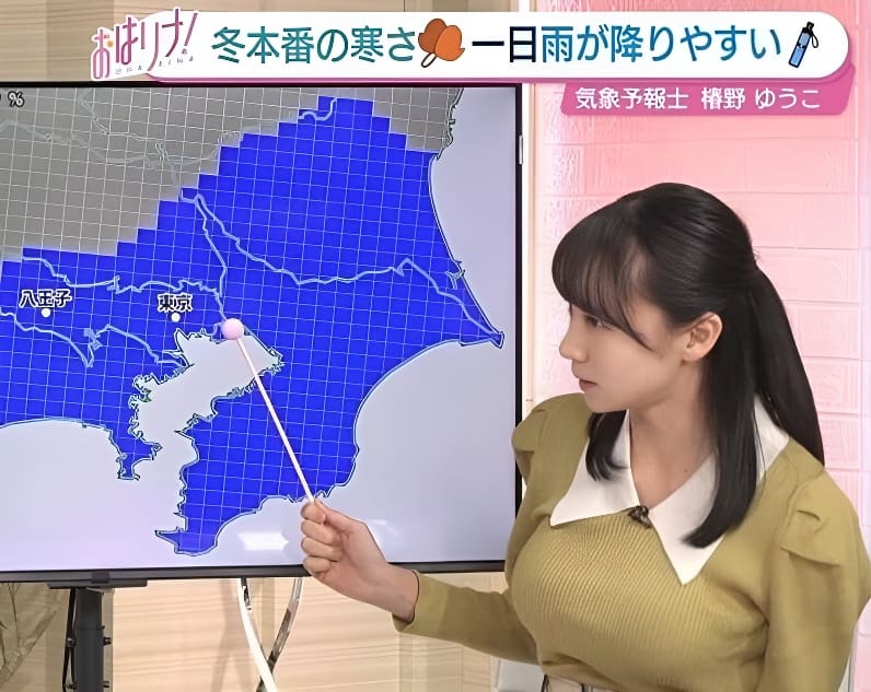 椿野优子在播报天气时展现专业气质