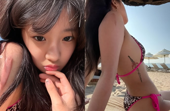 梧桐妹海边比基尼照大胆展示唇环纹身