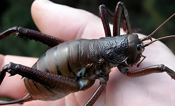 大沙螽在手掌上特写图