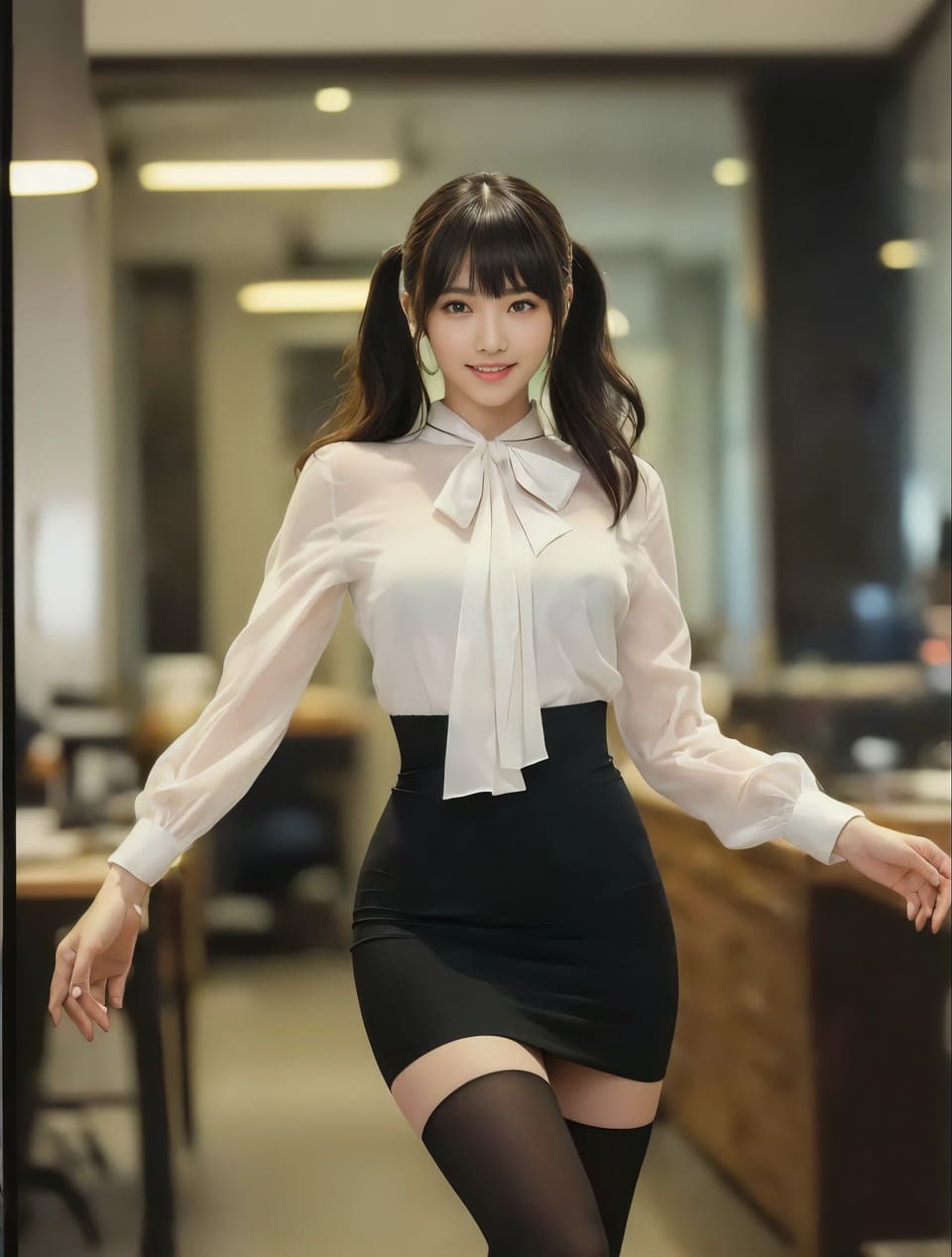 性感黑丝袜与职业装搭配,尽显职业女性魅力