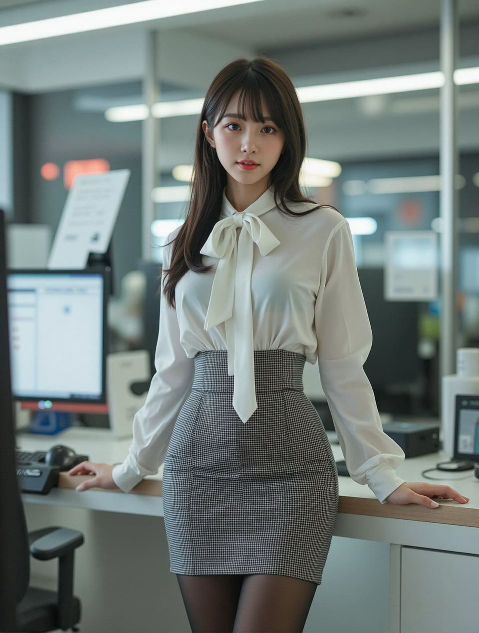 黑丝袜与格子裙搭配,展现无限魅力