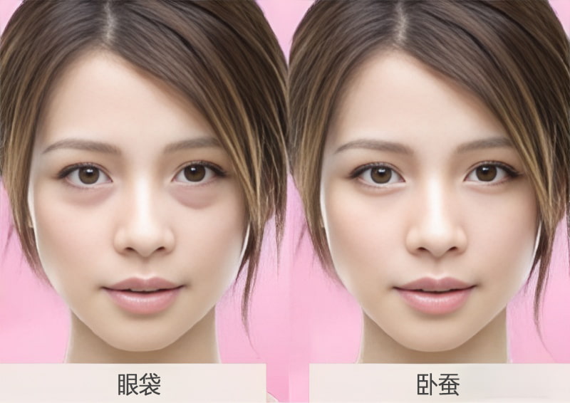 卧蚕与眼袋对比示意图