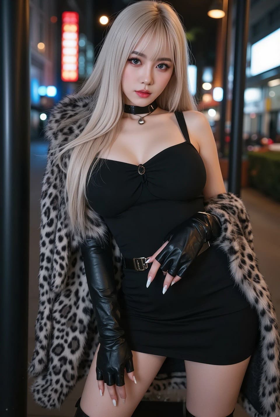 街头时尚黑衣女神,气质超群