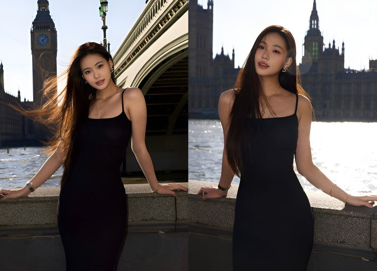 Lily内里以黑色紧身吊带洋装秀出好曲线