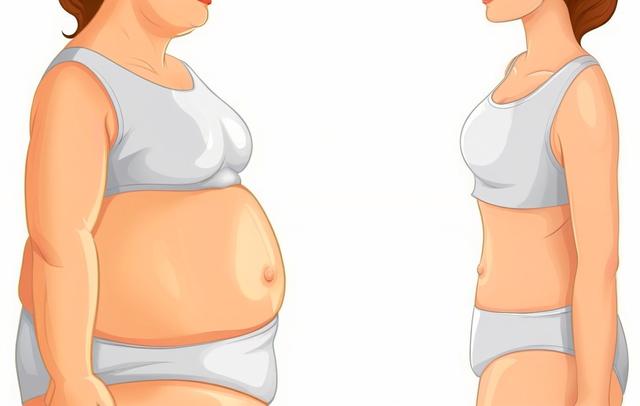 女性腹部胖瘦对比示意图