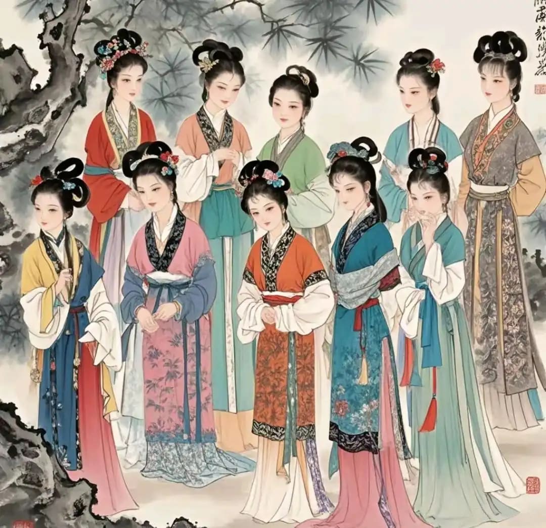 金陵十二钗群像绘画