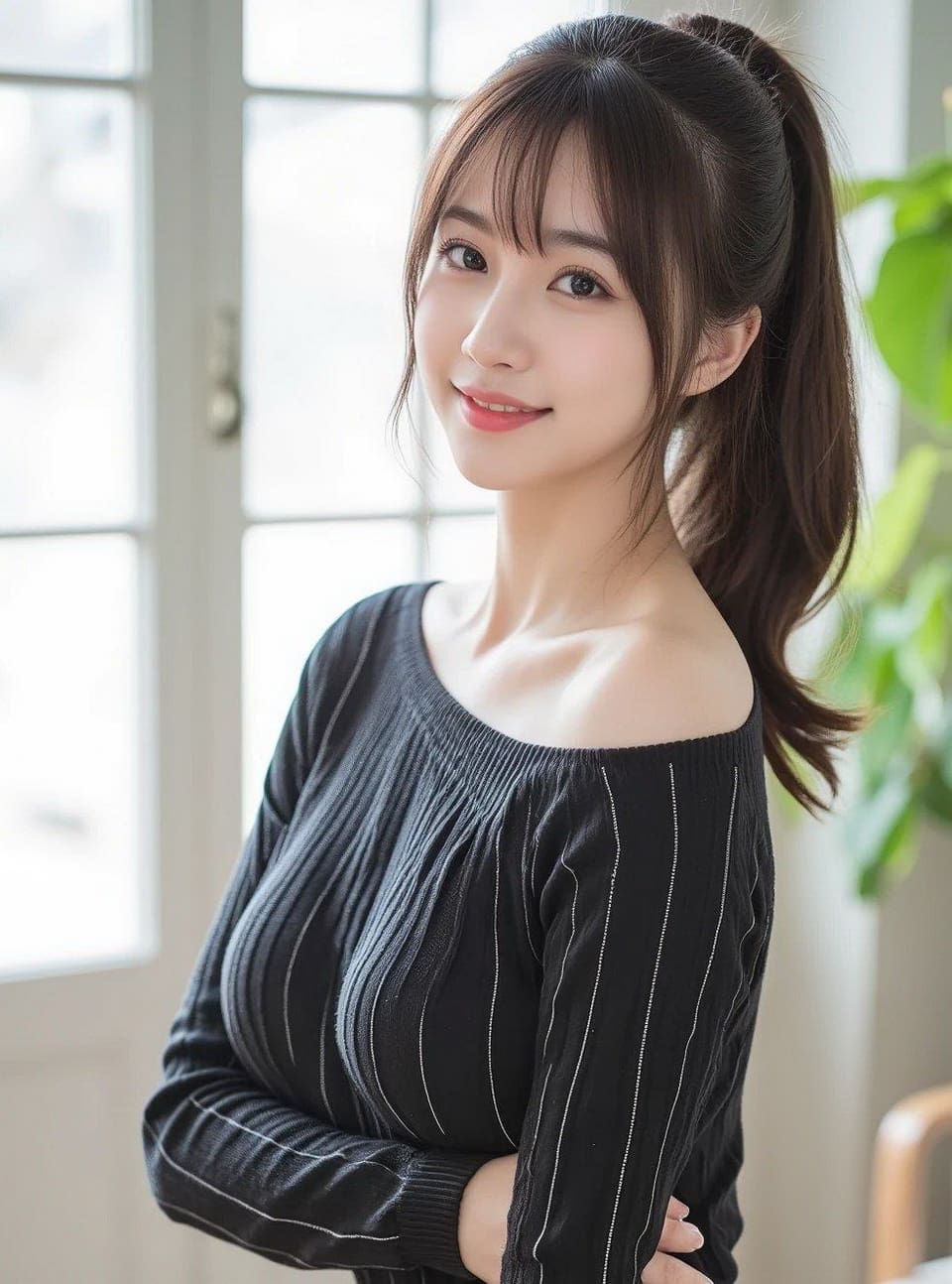 侧脸角度展现AI美女的线条美感