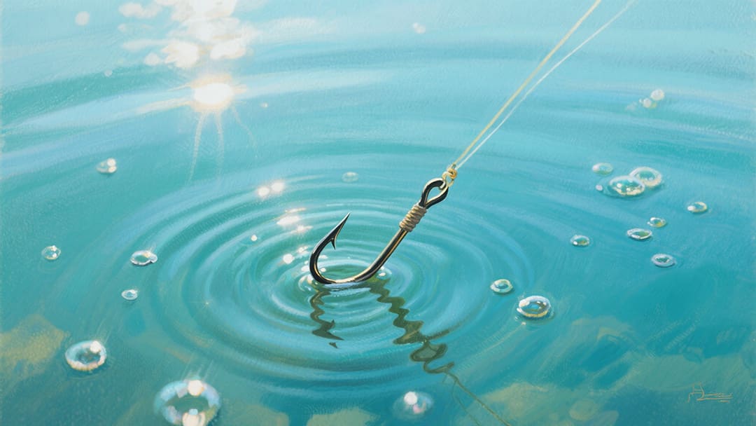 钓鱼钩在水中反射阳光