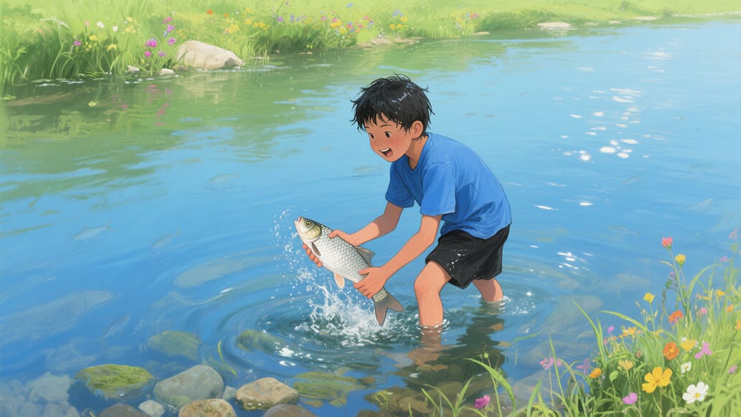 河中抓鱼梦境示意图