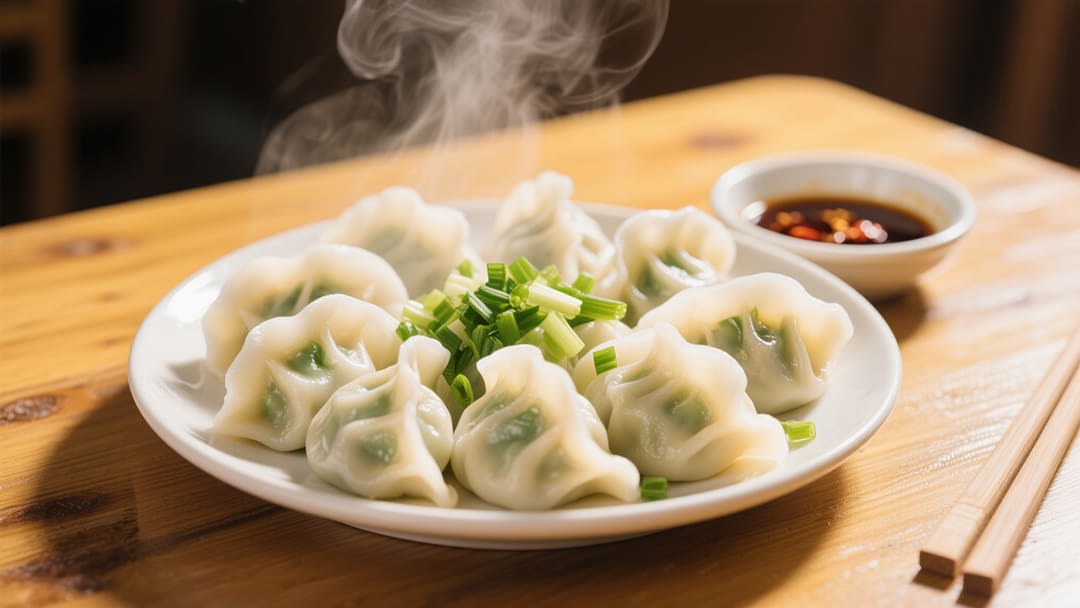 鲜嫩芹菜猪肉饺子特写