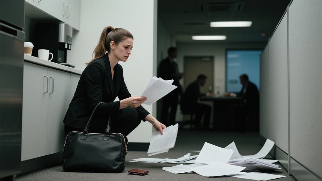 职场女性在办公室深夜加班场景