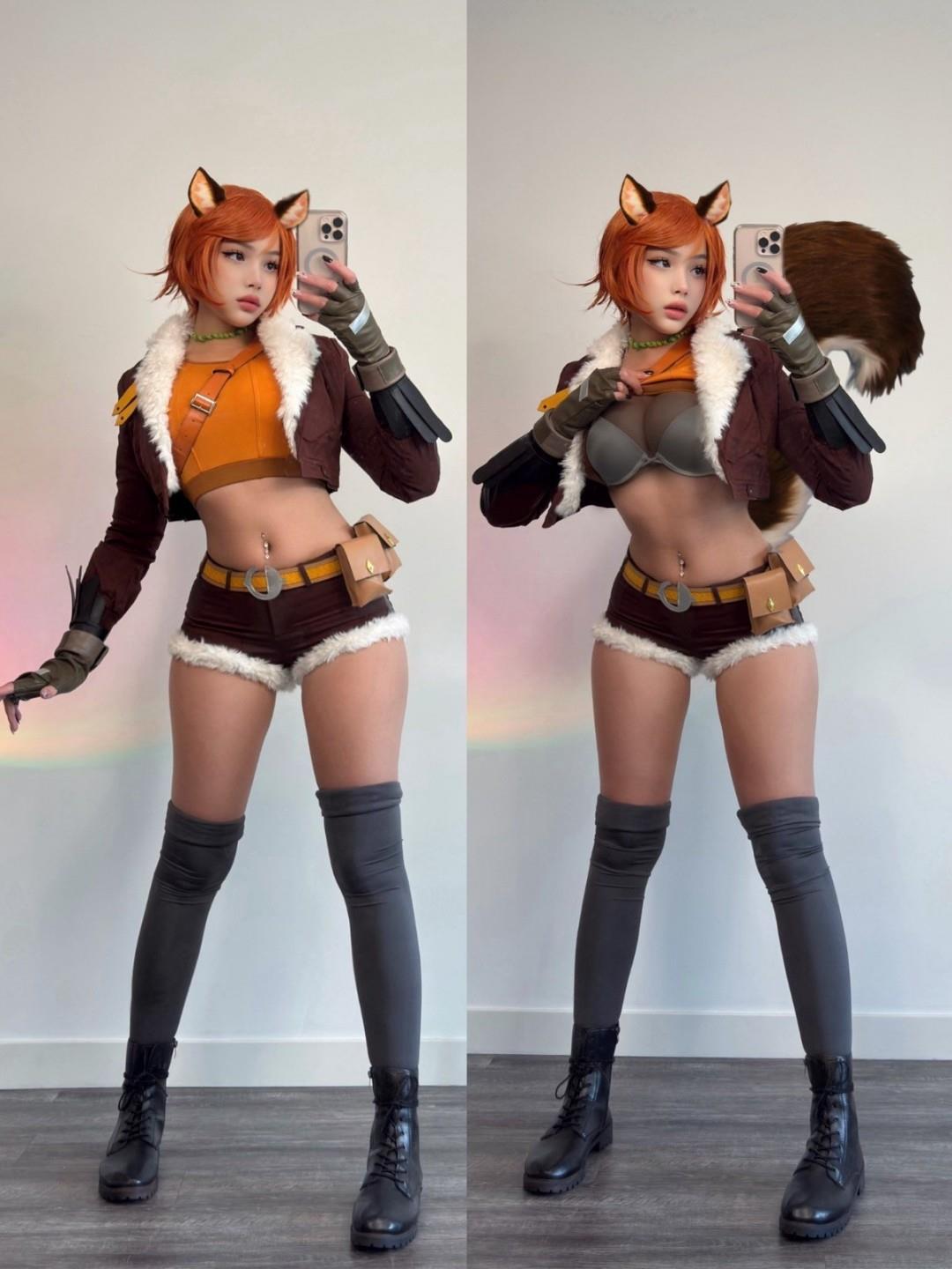 肉感美女Cos松鼠女可爱表情