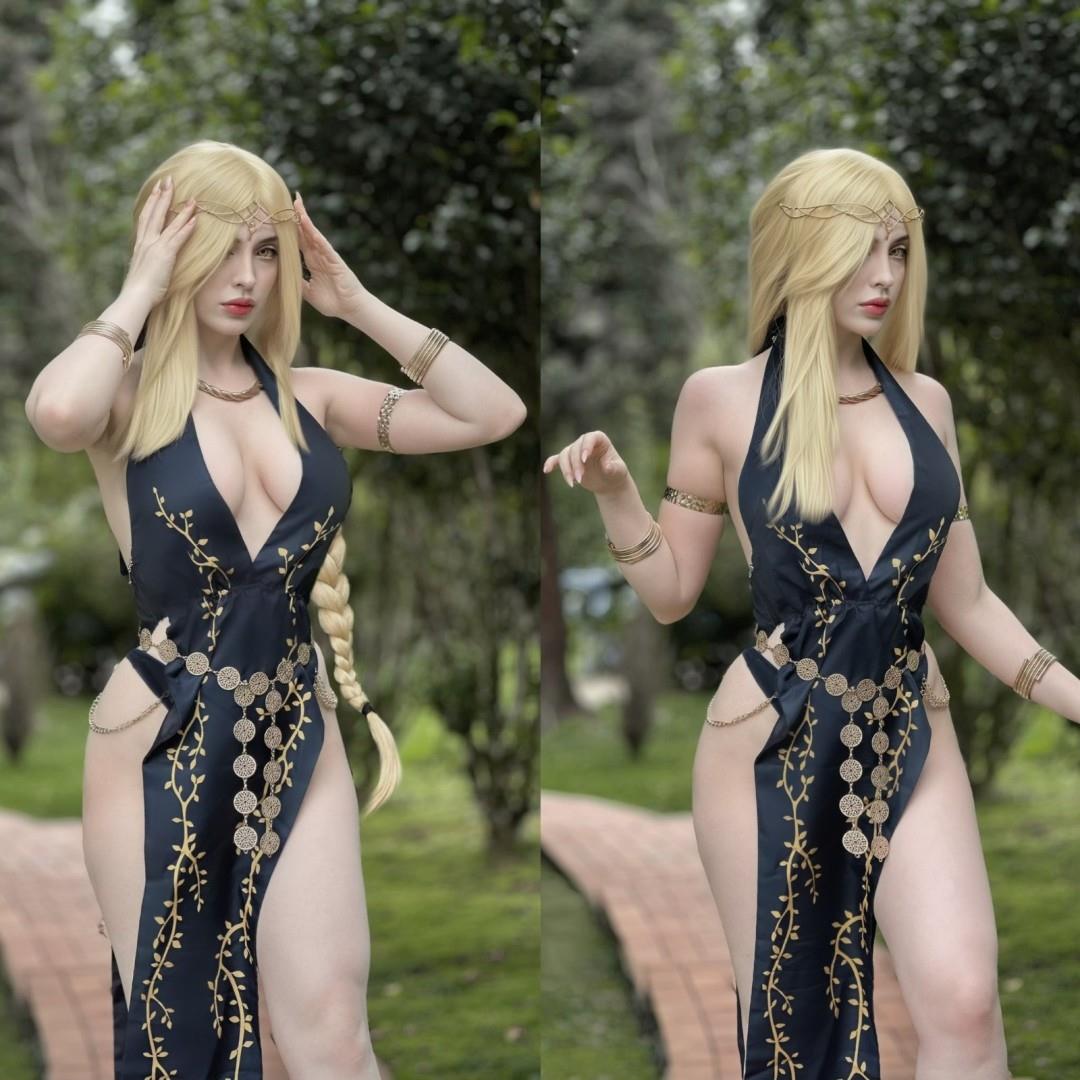 玛莉卡Cos高衩礼服优雅身姿